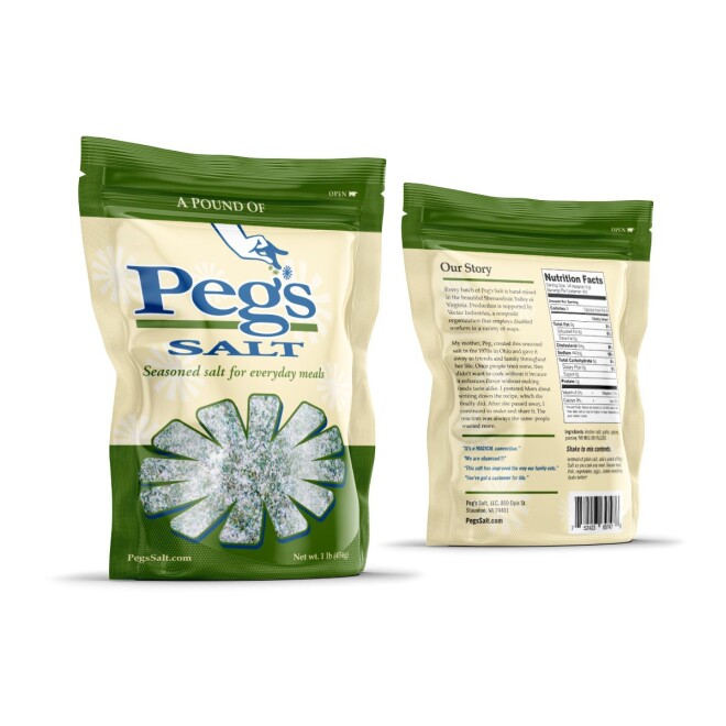 Peg's Salt stand-up pouches